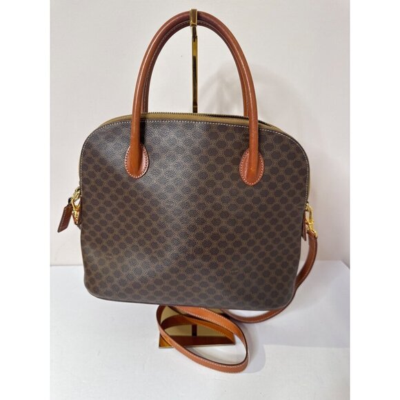 Celine Macadam Brown Coated Canvas & Leather Handbag With Adjustable Strap - Picture 7 of 16